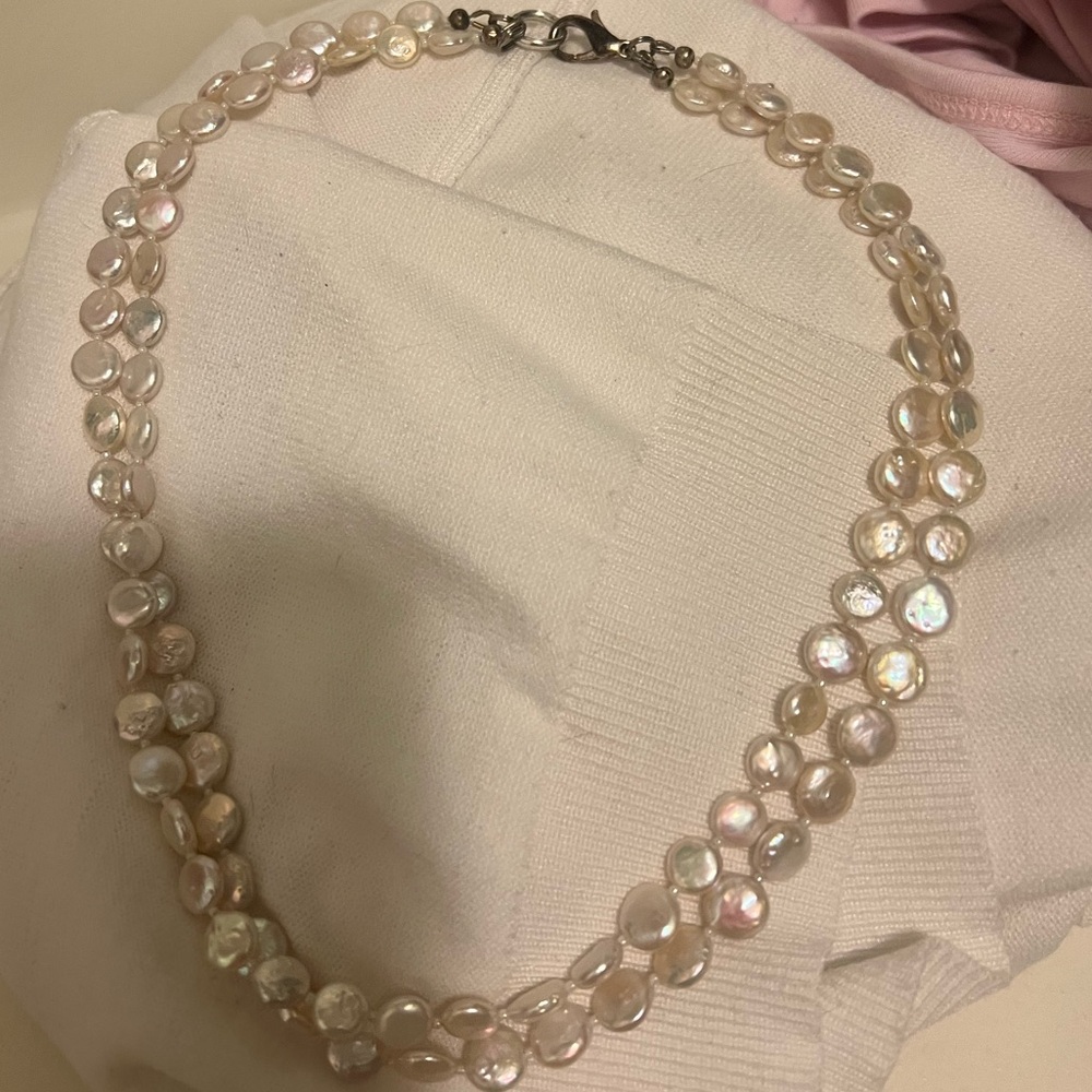 Freshwater Pearl Disc Necklace - Iridescent White
